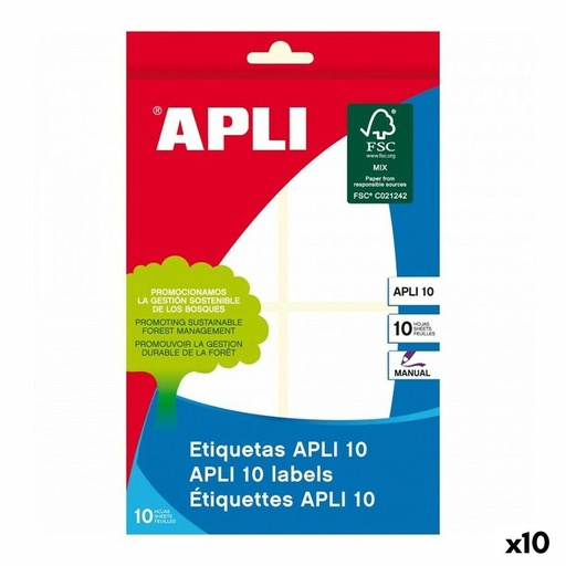 Etiketter Apli 10 120 Delar Vit 10 Blad 36 X 40 Mm (10 Antal)