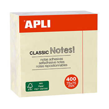 Cub Notite Adezive Apli 75 X 75 Mm 400 File Galben