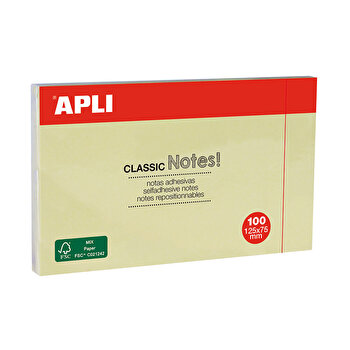 Notite Adezive, Apli, 125 X 75 Mm, Galben, 100 File